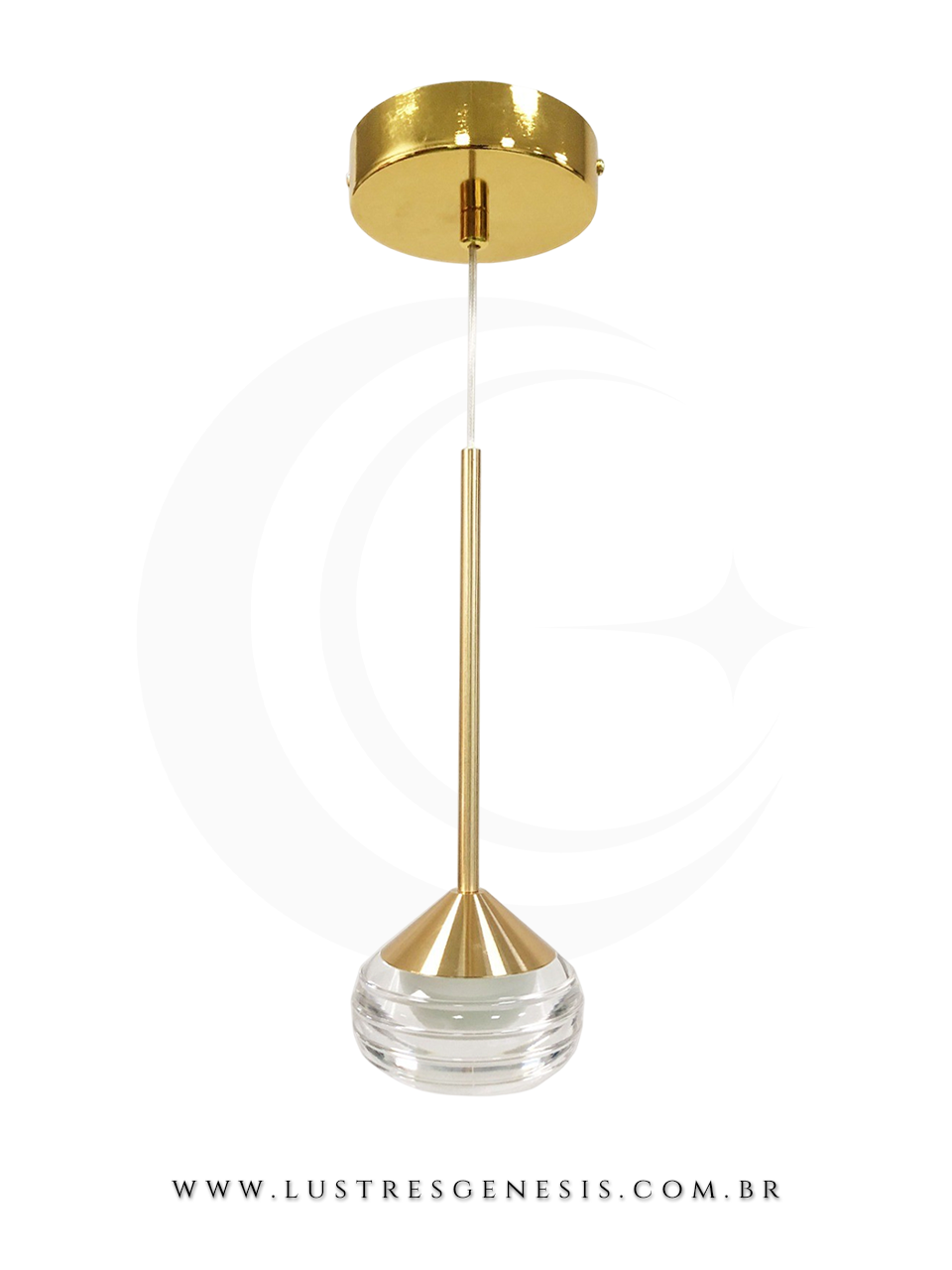 Lustre Pendente Moderno LED Dourado QD05167 Bivolt 6W 3000K 15x15cm, Banheiro, Lavabo, Cabeceira de Cama, Balcao de cozinha
